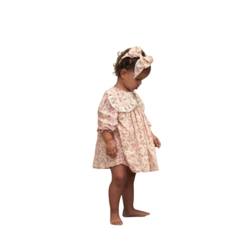 Louise Misha Girls Ecru Arinola Organic Cotton Flower Dress Size 3 Years